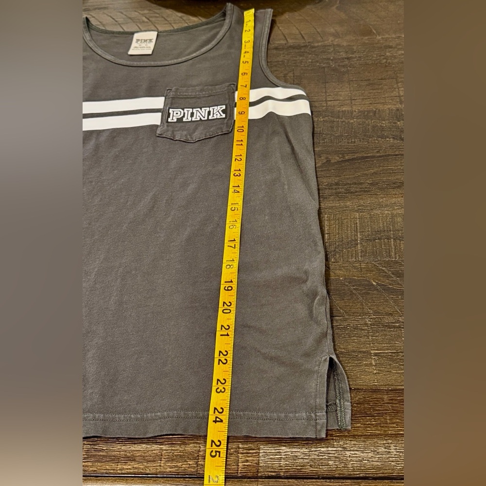 PINK Victoria’s Secret Gray Sleeveless White Stripe Tank Top T-Shirt XS - Picture 8 of 13